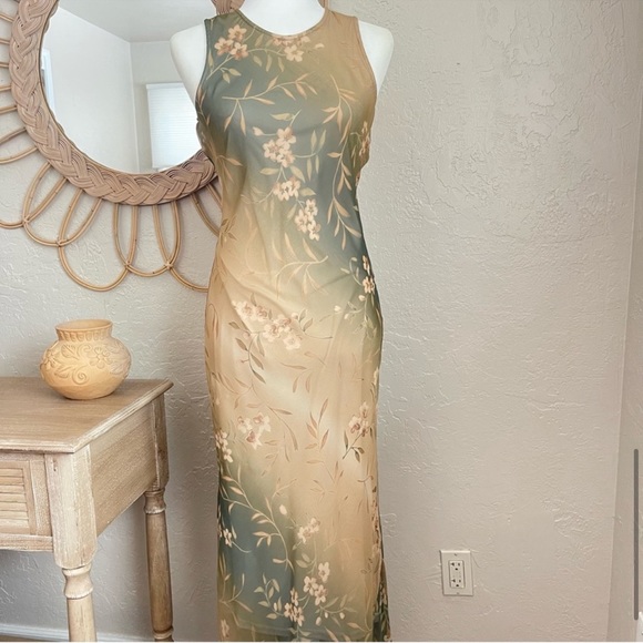 Vintage Dresses & Skirts - Vintage 90s Boho Granola Girl Vacation Neutral Earthy Body Con Slip Maxi Dress
